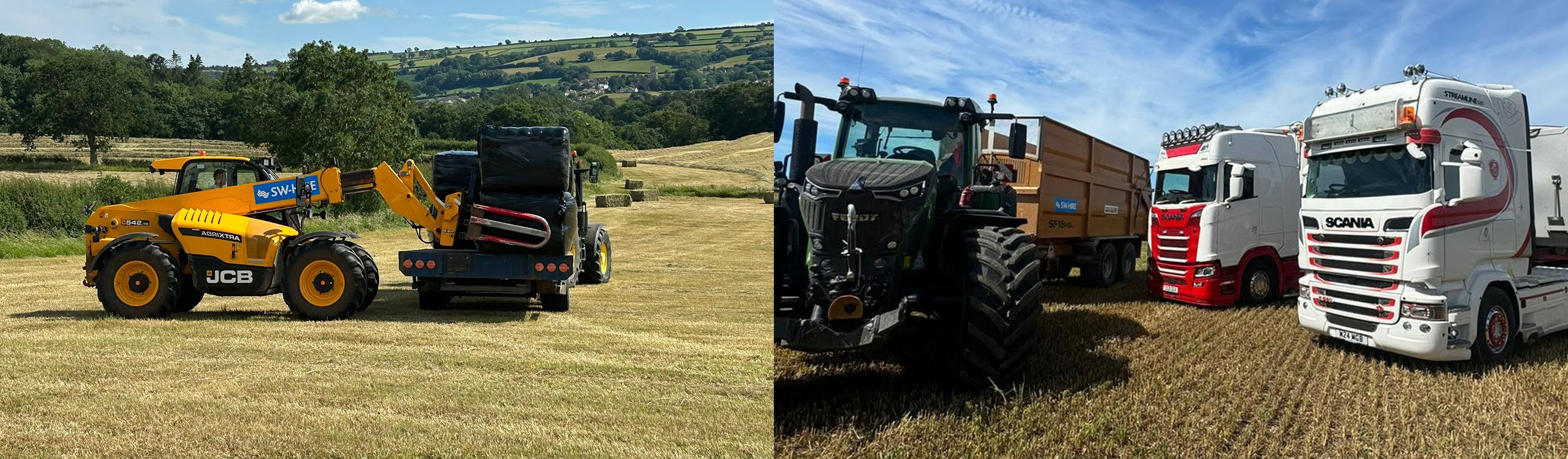 sw-hire customer photos - a 542-70 JCB telehandler and richard western silage trailer